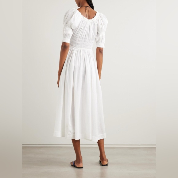 Doen Ischia Shirred Organic Cotton-Blend Voile Midi in Salt white - Picture 3 of 9